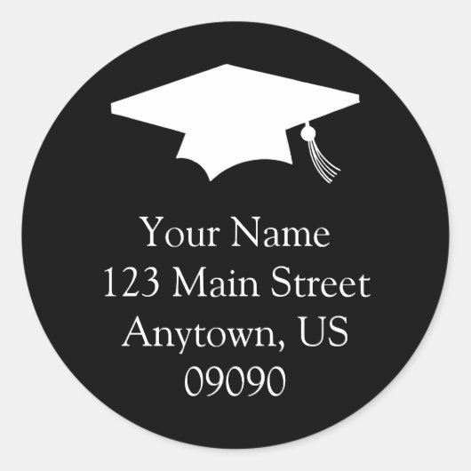 Classic Afstuderen adreslabel (zwart) Ronde Sticker (Voorkant)