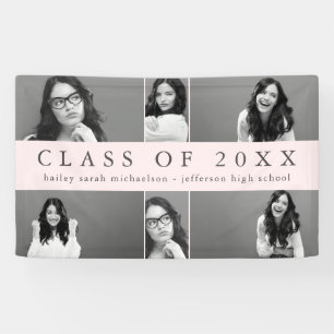 Classic Afstuderen Fotocollage met Naam Blush Spandoek