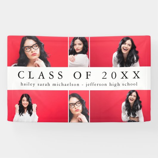Classic Afstuderen Fotocollage met Naam Zwart Spandoek (Horizontaal)