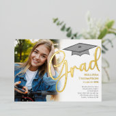 Classic Afstuderen Fotosjabloon Gold Script Folie Uitnodiging (Staand Voorkant)
