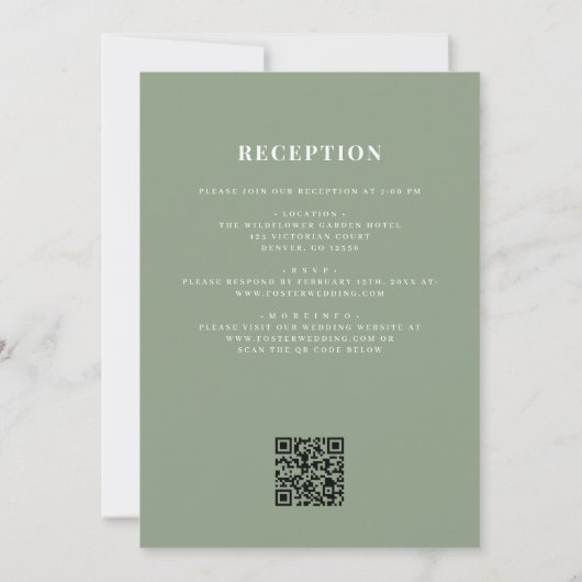 Classic All in One Sage Green QR Code Wedding Kaart (Achterkant)