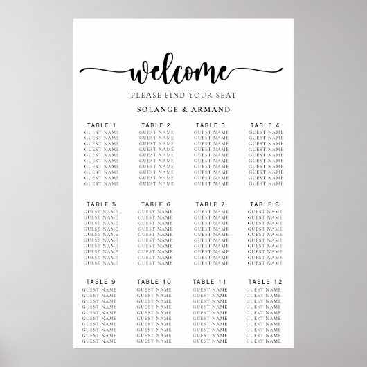Classic Alphabétique Mariage Tableau de sièges (Devant)