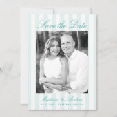 Classic Aqua Stripes Photo Wedding Save The Date (Voorkant)