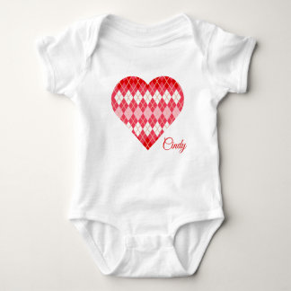 Classic Argyle Hearts Groot Hart Rood en Roze Romper
