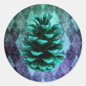 Classic argyle pinecone rustiek blauw groen ronde sticker (Voorkant)