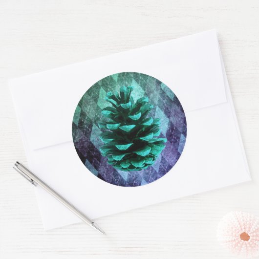 Classic argyle pinecone rustiek blauw groen ronde sticker (Envelop)