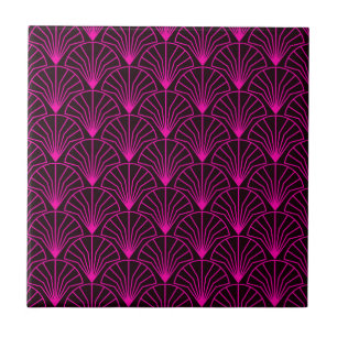 Classic Art Deco Pattern in Pink and Black Tegeltje