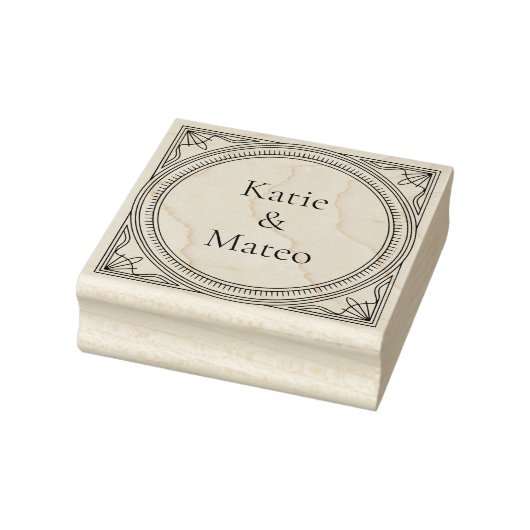 Classic Art Deco Wooden Couple's Names Rubberstempel (Stempel)