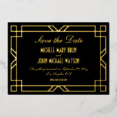 Classic Art Deco Zwart Goud Save the Date Folie Uitnodiging (Voorkant)