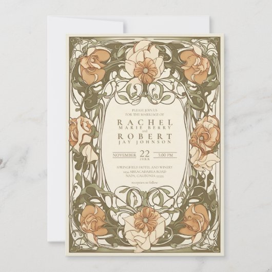 Classic Art Nouveau Floral Faire-part de mariage (Devant)