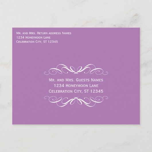 Classic Auto elke kleur Paarse bruiloft Uitnodiging Briefkaart (Achterkant)