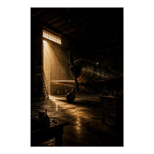 Classic Aviation Hangar Golden Light Poster (Devant)