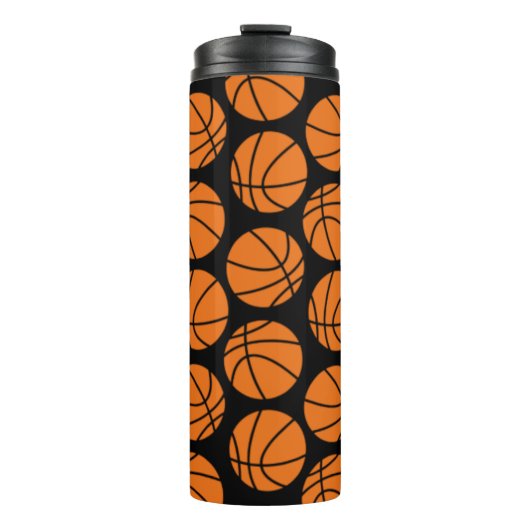 Classic Basketball Pattern on Black Thermosbeker (Voorkant)