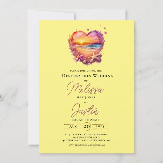 Classic Beach Heart Faire-part de mariage (Devant)