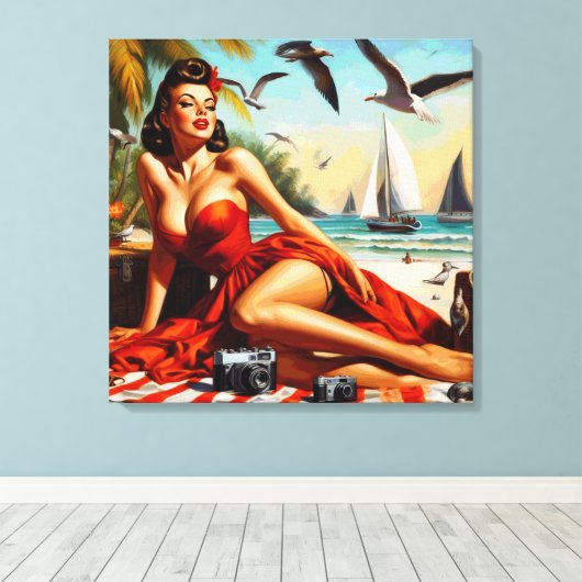 Classic Beauty Pinup Canvas Afdruk (Insitu (Houten vloer))