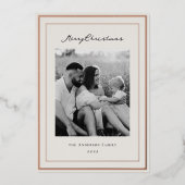Classic Beige and Rose Gold Frame Family Photo Folie Feestdagenkaart (Voorkant)