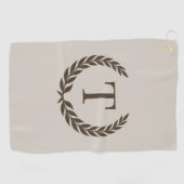 Classic Beige & Dark Brown Initial Laurel Monogram Golfhanddoek (Horizontaal)