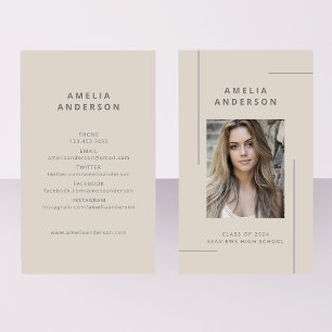 Classic Beige grijs typografie foto Afstuderen Visitekaartje