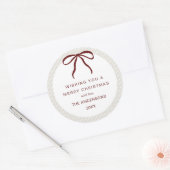 Classic Beige  Stripes Red Bow Merry Christmas Ronde Sticker (Envelop)