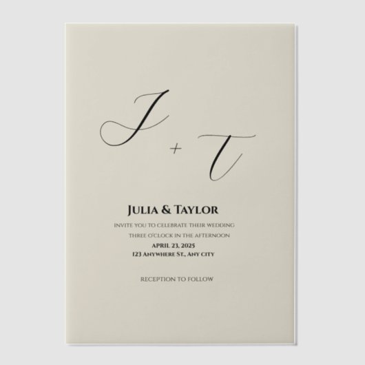 Classic Beige vellum  Elegant Invitation Vellum Uitnodigingen (Voorkant)