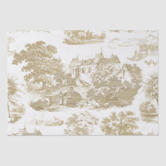 Classic Beige Wit  Frans Chateau Toile Tissuepapier (Voorkant)