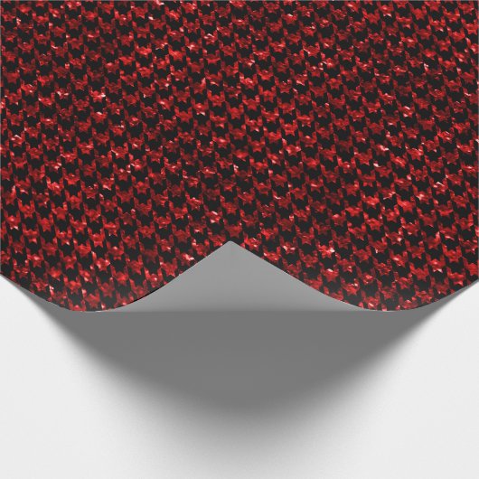 Classic Black and Glitter Red Houndstooth Pattern  Cadeaupapier (Hoek)
