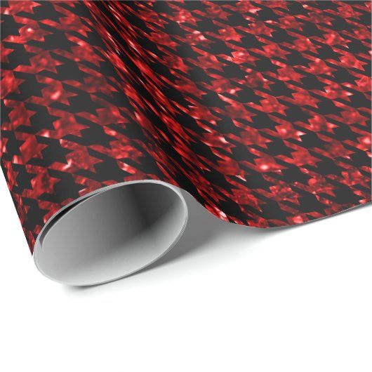 Classic Black and Glitter Red Houndstooth Pattern  Cadeaupapier (Rol Hoek)