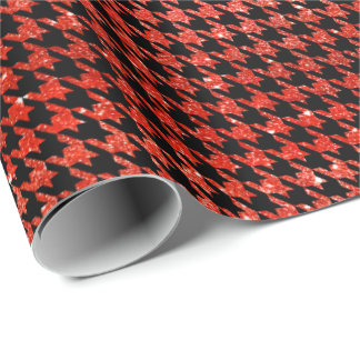 Classic Black and Glitter Red Houndstooth Pattern  Cadeaupapier