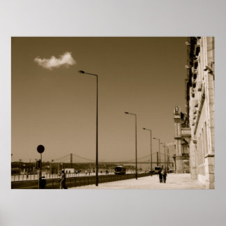 Classic Black and White City Street in Lissabon Poster
