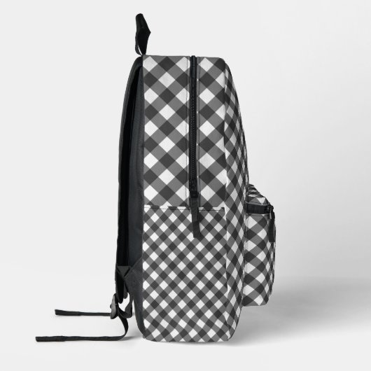 Classic Black And White Diagonal Gingham Plaid Bedrukte Rugzak (Links)