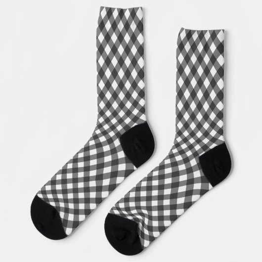 Classic Black And White Diagonal Gingham Plaid Sokken (Links)
