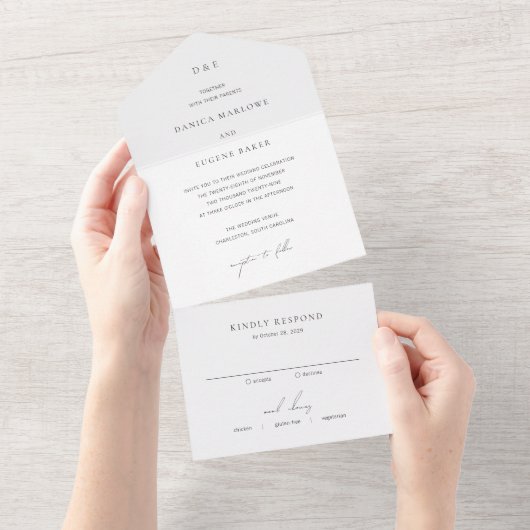 Classic Black and White Elegant Wedding All In One Uitnodiging (Afscheurbaar)