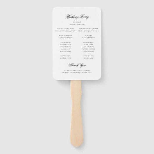 Classic Black and White Script Wedding Program Handwaaier (Achterkant)