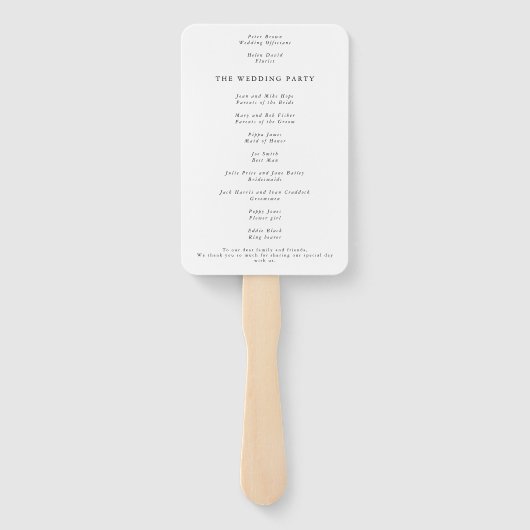 Classic Black and White Script Wedding Program Handwaaier (Achterkant)
