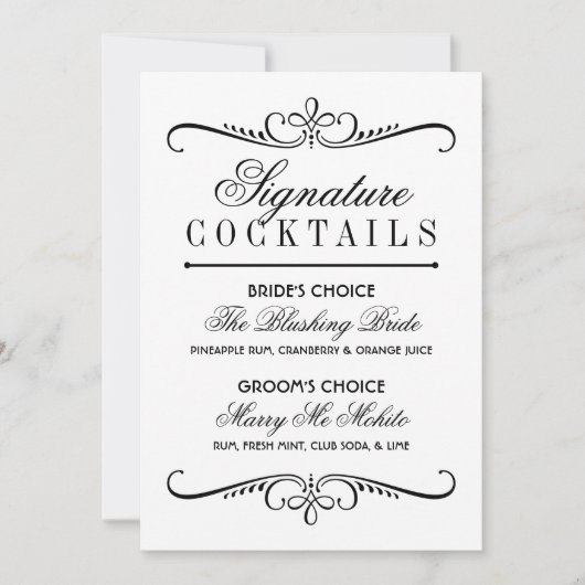 Classic Black and White Signature Cocktails Sign (Voorkant)