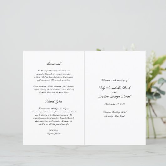 Classic Black and White Timeless Wedding Program (Staand voorkant)