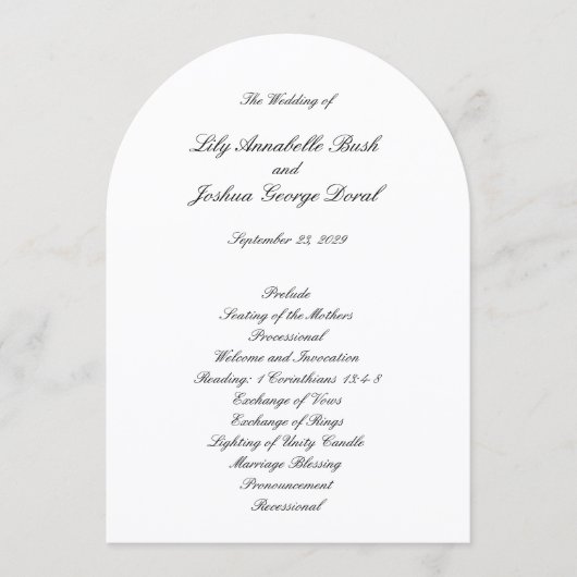 Classic Black and White Timeless Wedding Program Kaart (Voorkant)