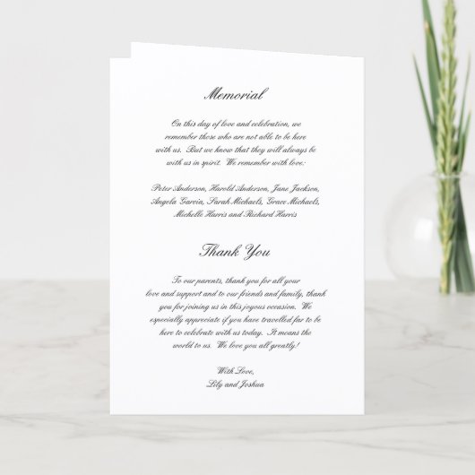Classic Black and White Timeless Wedding Programma (Achterkant)