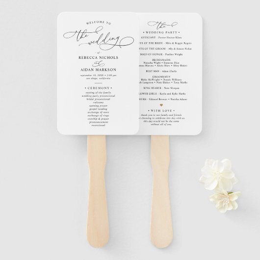 Classic Black and White Wedding Program Handwaaier (Voorkant en achterkant)