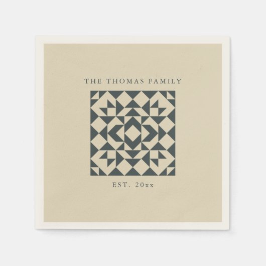 Classic Black Beige Quilt Geometric Custom Servet (Voorkant)