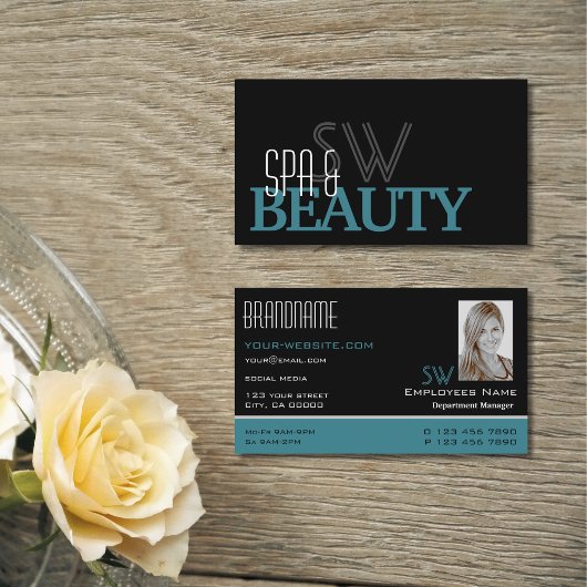 Classic Black Blauwgroen White met monogram en fot Visitekaartje
