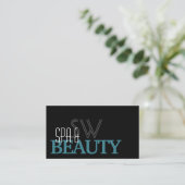 Classic Black Blauwgroen White met monogram en fot Visitekaartje (Staand voorkant)