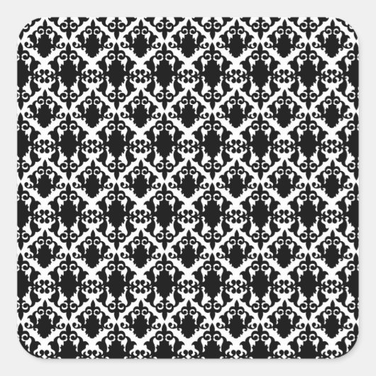 Classic Black en White Damask Vierkante Sticker (Voorkant)