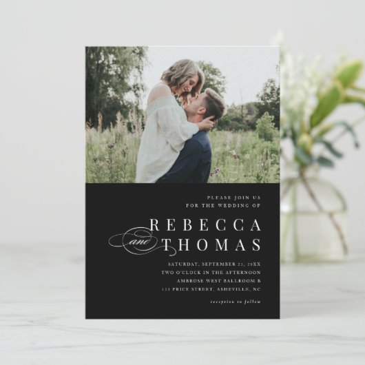 Classic Black en White Elegant Photo Wedding Kaart (Staand voorkant)