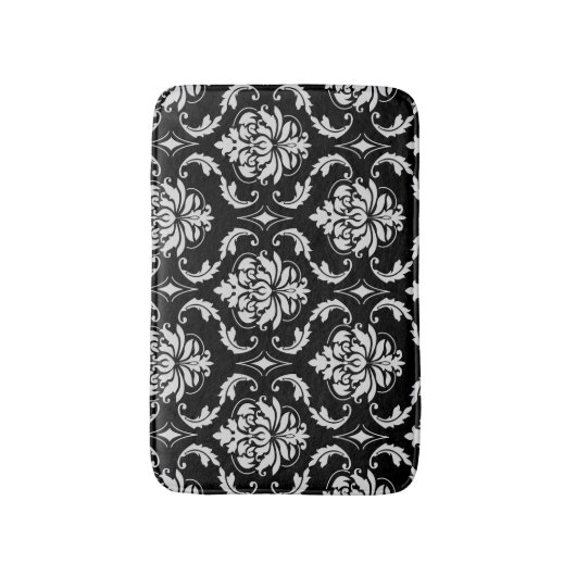 Classic Black en White Floral Damask Pattern Badmat (Voorkant Verticaal)