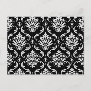 Classic Black en White Floral Damask Pattern Briefkaart