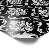 Classic Black en White Floral Damask Pattern Foto Afdruk (Hoek)