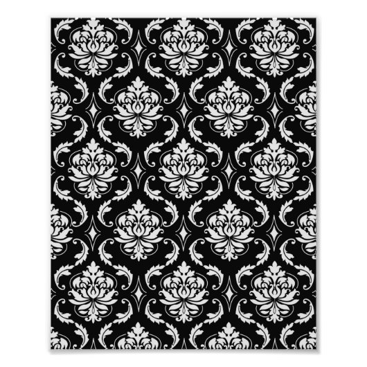 Classic Black en White Floral Damask Pattern Foto Afdruk (Voorkant)
