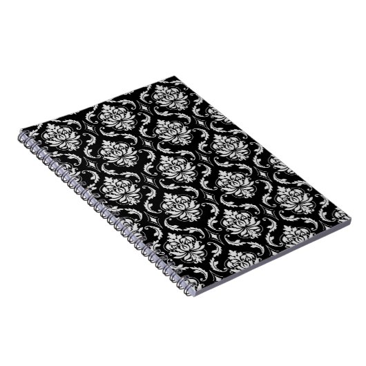 Classic Black en White Floral Damask Pattern Notitieboek (Rechterzijde)