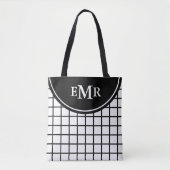 Classic Black en White Lattice Stripe Monogram Draagtas (Voorkant)